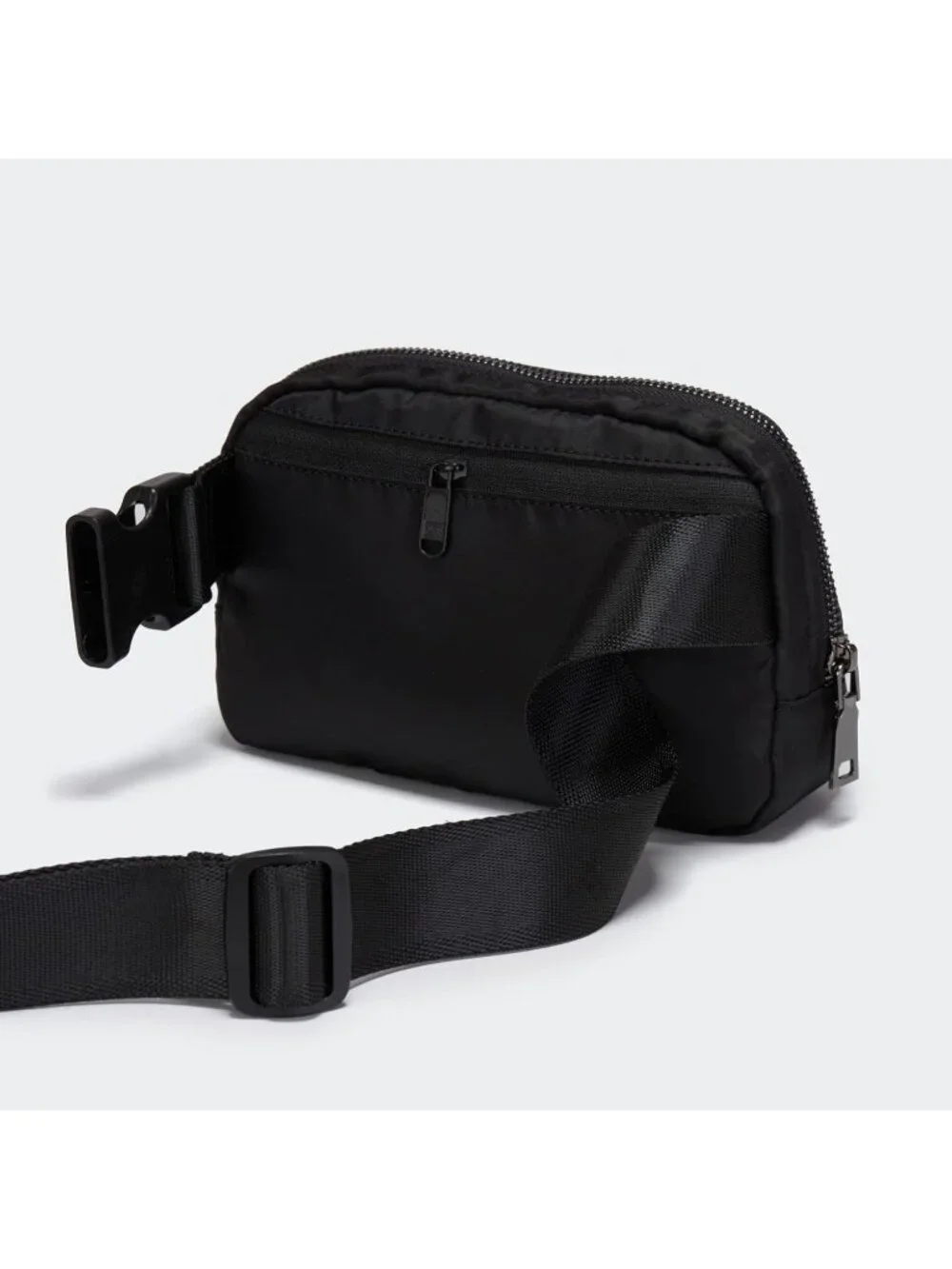 Men's Black Crossbody Belt Bag Wide Zipper Adjustable Strap 3-Pockets